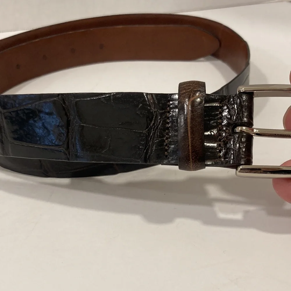 - Cole Haan Dark Brown Croc Embossed Leather Belt Size 38